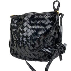 Bottega Veneta Intrecciato Shoulder Bag Patent Leather Black from Japan